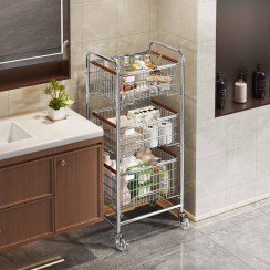 Movable Multi Layer Bathroom Storage Rack with Trolley Multifunctional Toiletries Organizer Set