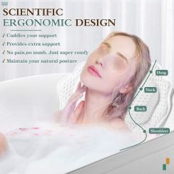 White 4D Bath Pillows Luxury Bathtub Pillow for Tub with 6 Powerful Suction Cups